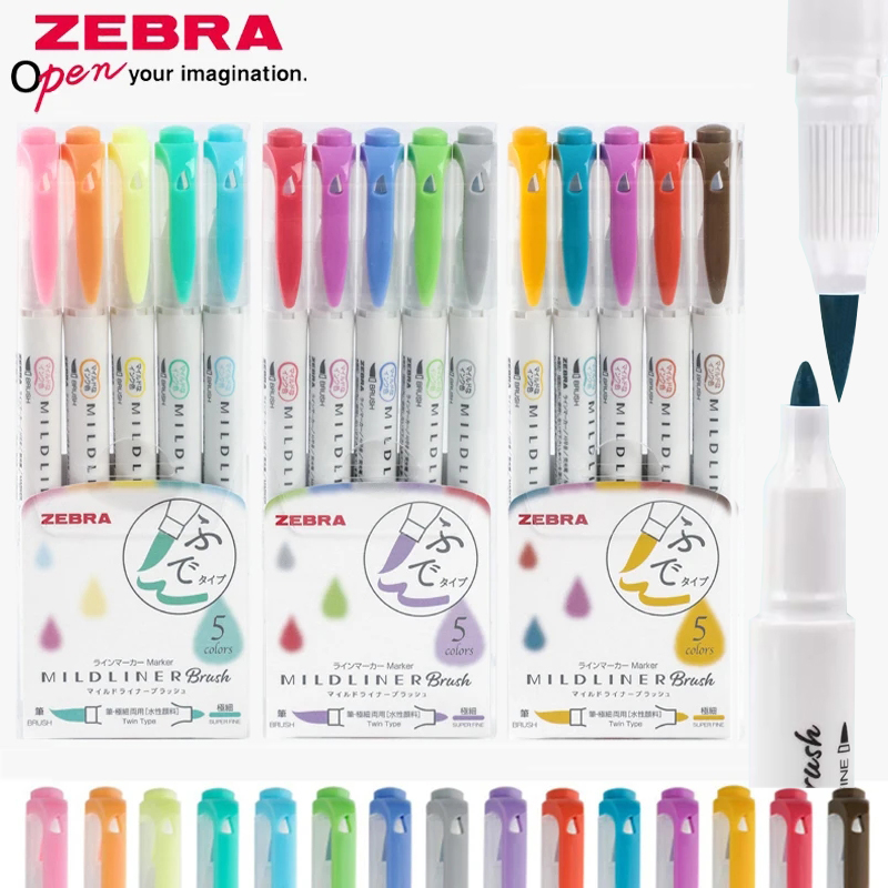 Highlighter Set Pastel - ZEBRA-Juego de rotuladores Mildliner, papelería japonesa,