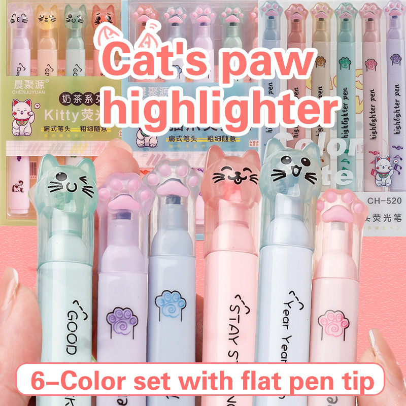Highlighter Set Pastel - 6 unids/pack Kawaii gato garra Color